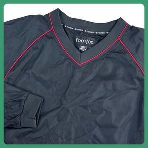FJ FootJoy Performance Windshirt Men Large Black Red Piping V-Neck Golf Pullover